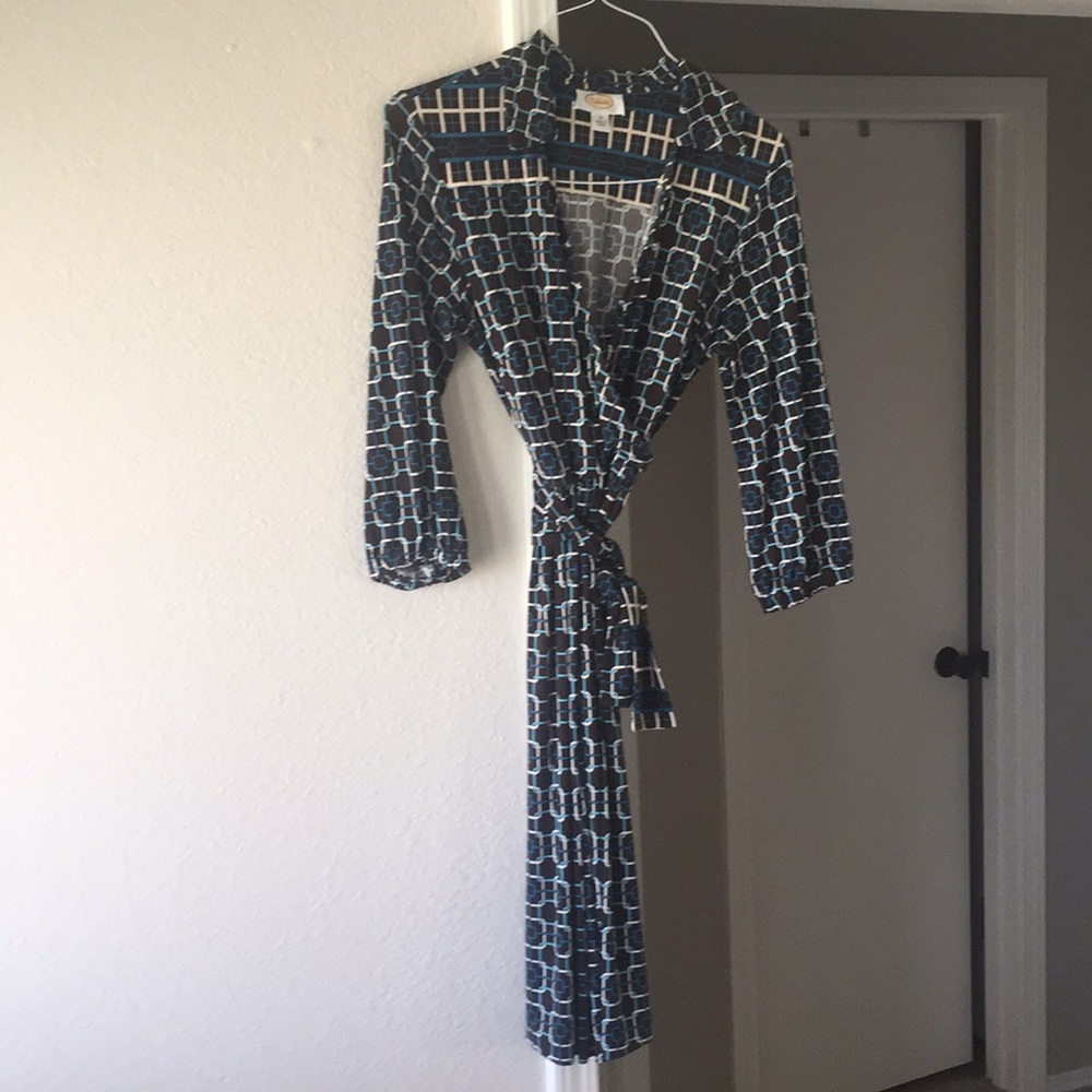Tie waist collared geometric pattern Talbots dress
